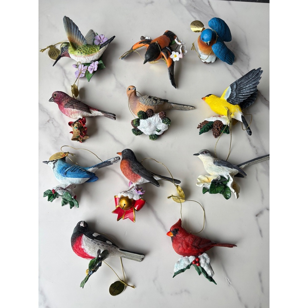 Danbury Mint Songbird Christmas Ornaments Set of 11 Cardinal Blue Jay Resin